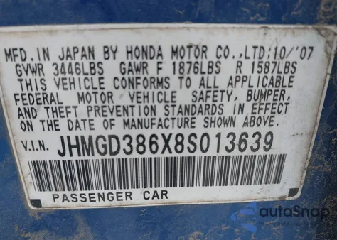 2008 Honda Fit Sport из США, поврежденный, VIN JHMGD386X8S013639